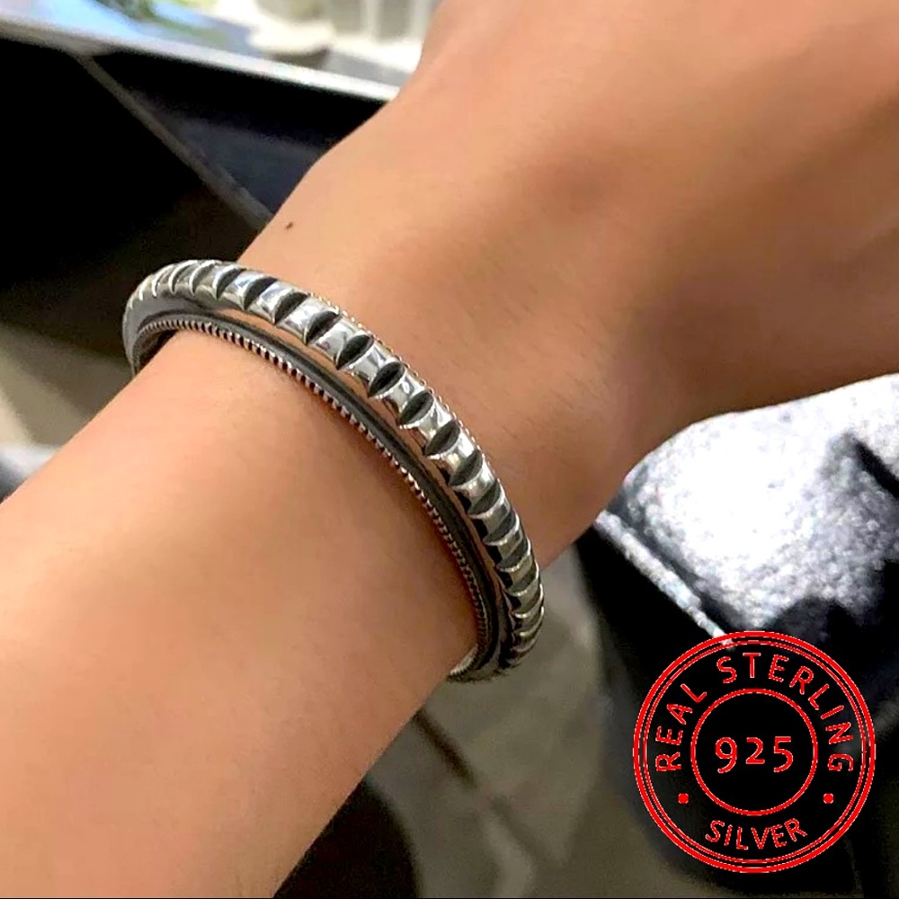 Sterling Silver Beaded Cuff Bracelet - Silver